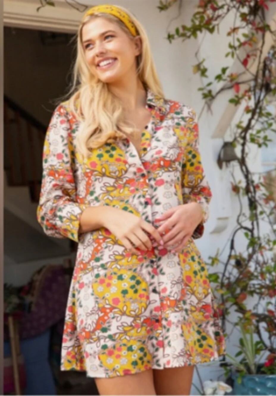 Natural Life Floral Botanical Boho Shirt Mini Dress Hippie Artsy Sz Medium